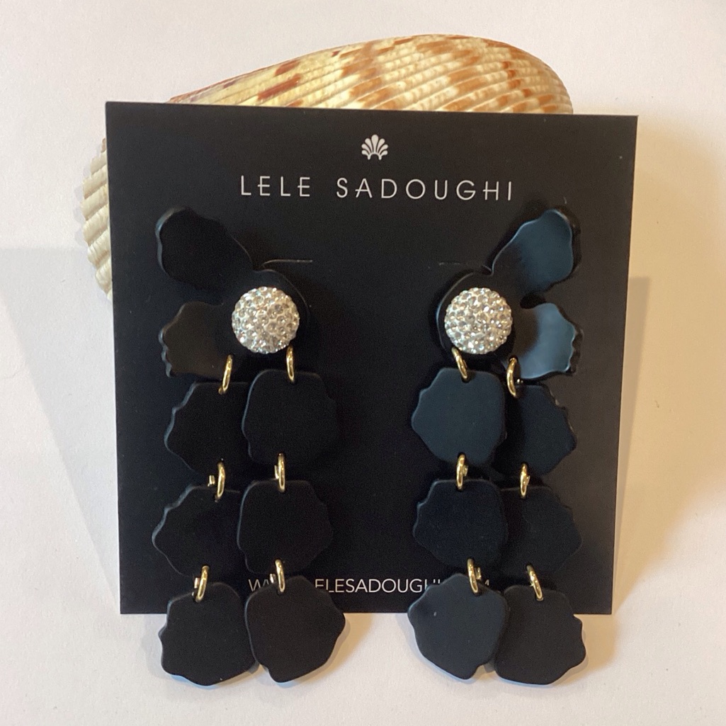 Lele Sadoughi Stunning Black Pedal Drop Earrings-New On Card W Pouch